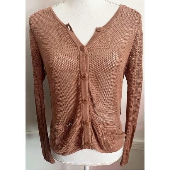 The Kooples • Medium Brown Open Knit Cardigan - Picture 1 of 5